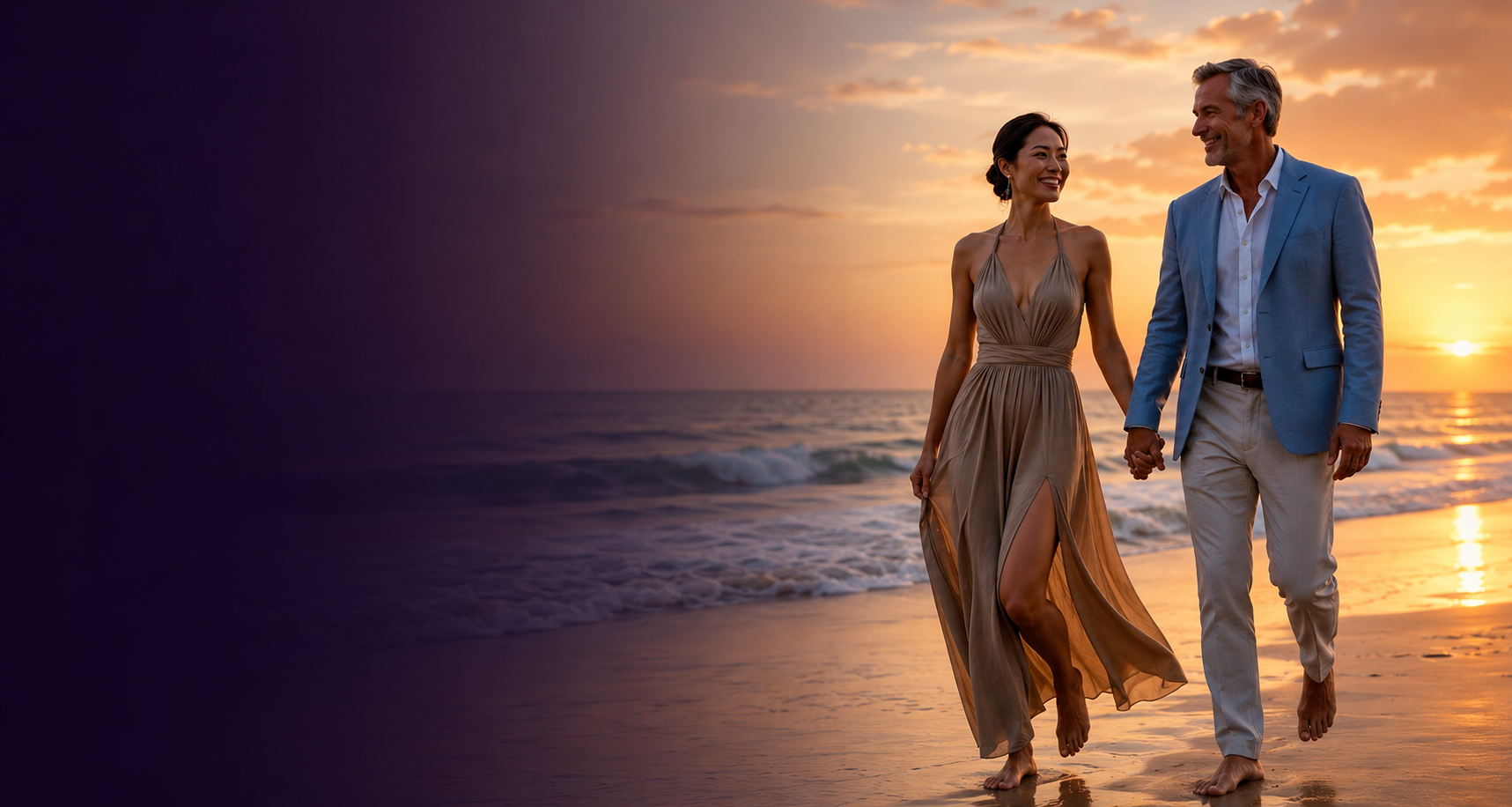 Elegant international couple celebrating engagement and meaningful love